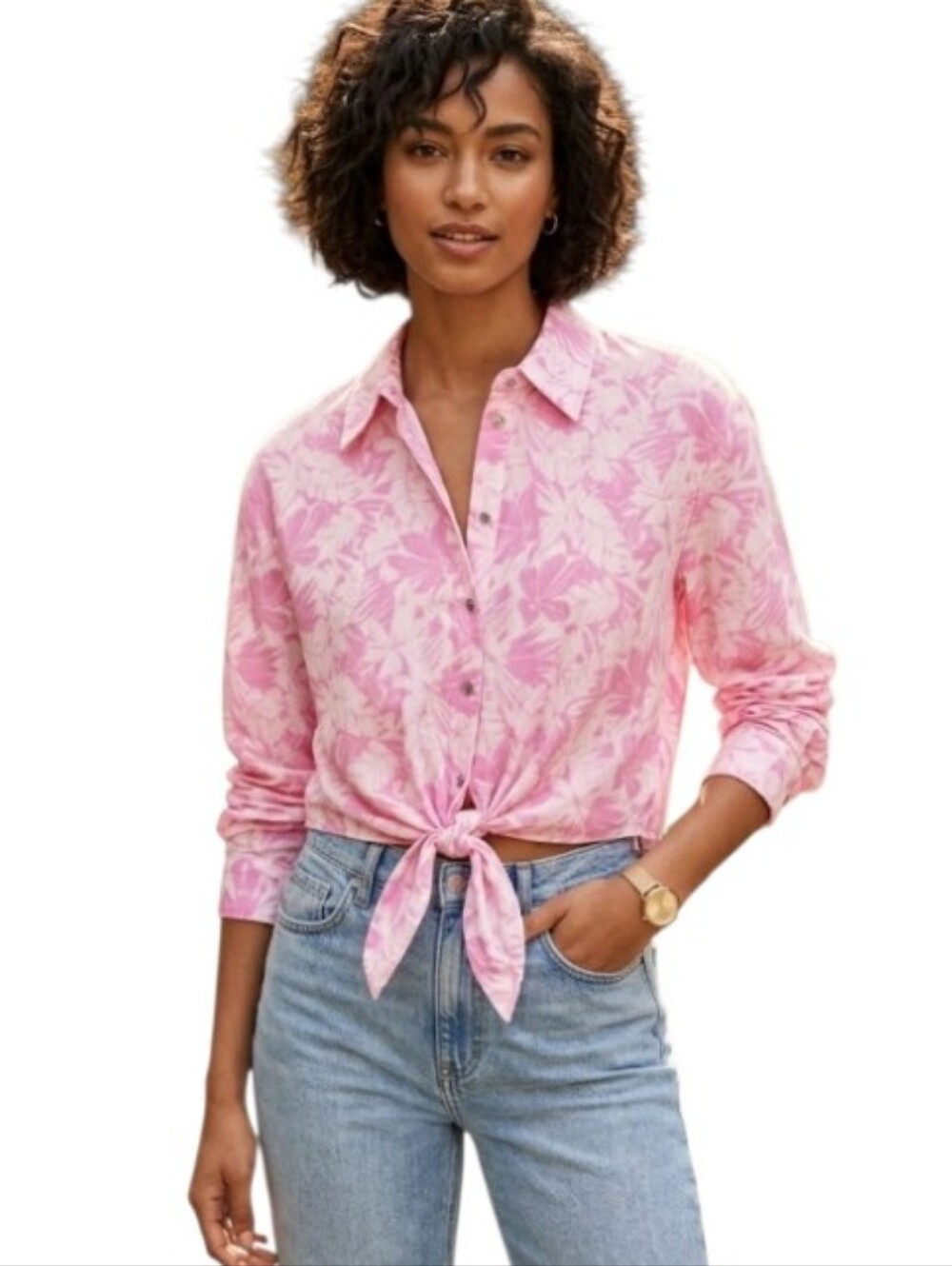 NWT Michael Kors Floral Boquet Cropped Tie Waist Top Sz. Xl  Vacation Resortwear